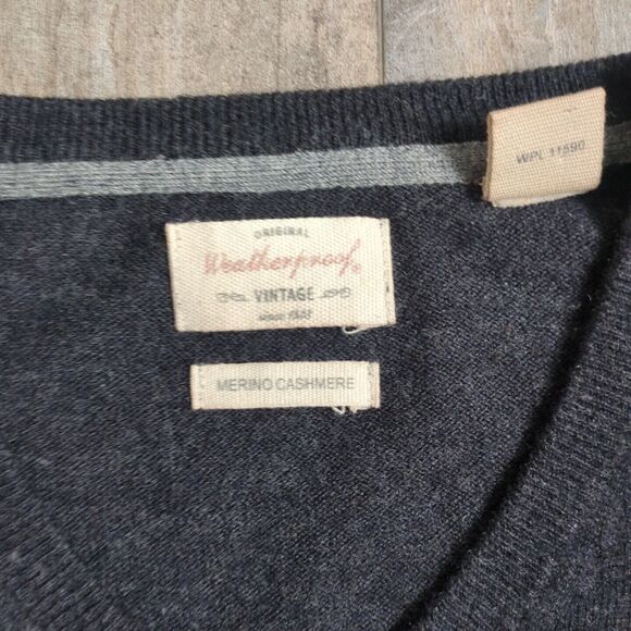 Men's Weatherproof Vintage V-Neck Merino Cashmere Sweater Size Large Gray - Picture 2 of 5